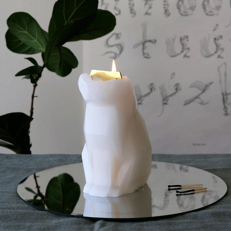 pyropet kisa cat skeleton candle - white