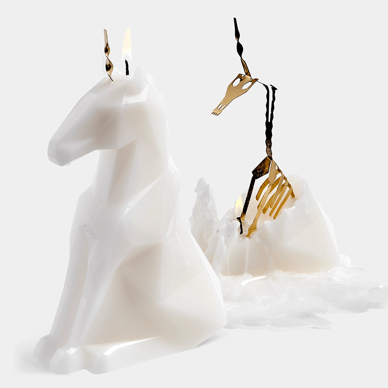 pyropet einar unicorn skeleton candle - white