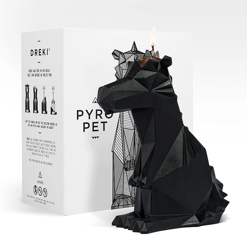 pyropet dreki dragon skeleton candle - black