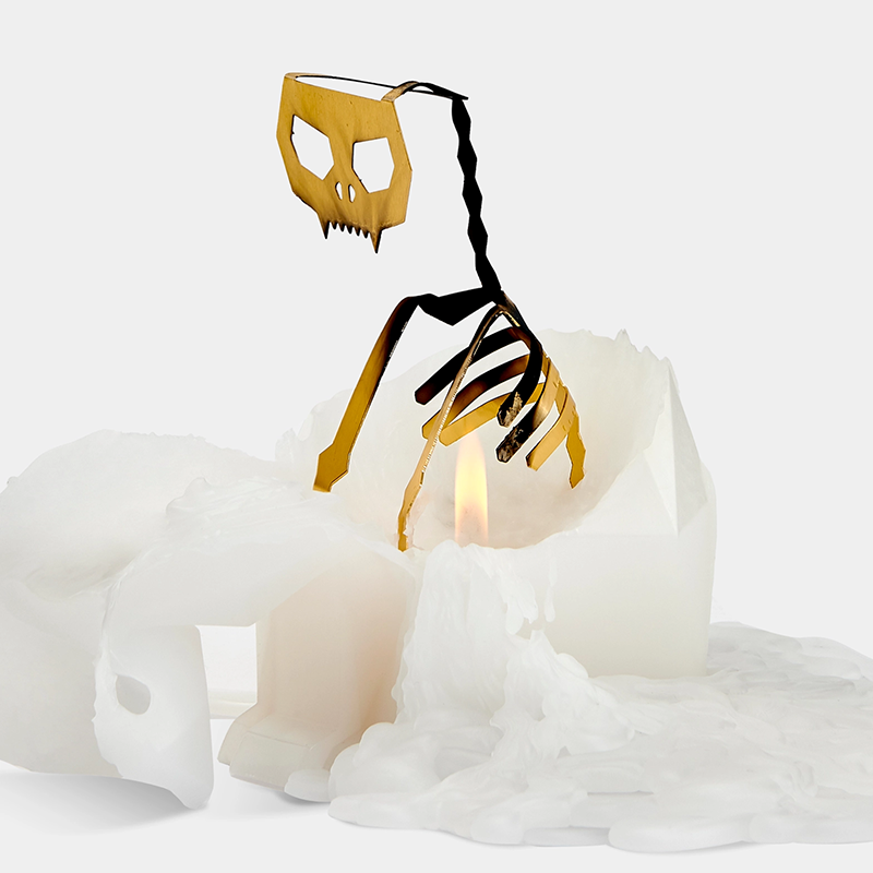 pyropet kisa cat skeleton candle - white